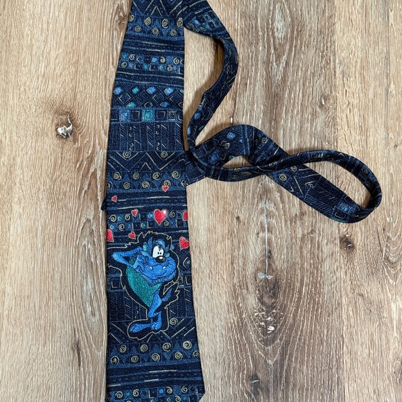 Vintage 1995 Taz Looney Tunes Silk Tie Made in Italy | 90s Cartoon Hearts - Picture 2 of 4